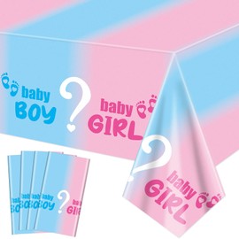 XJLANTTE 4Pcs Gender Reveal Tablecloth - Gender Reveal Table Decorations Rectangular Pink and Blue Table Cover for Baby Shower Decorations, Boy or Girl Gender Reveal Party Supplies, 51 x 106 Inch