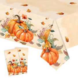 2 Pack Thanksgiving Tablecloth, Disposable Fall Tablecloths Pumpkin Maple Leaf Table Covers, Autumn Tablecover for Fall Decorations for Home, Thanksgiving Party Table Decor, 54 x 108 Inch