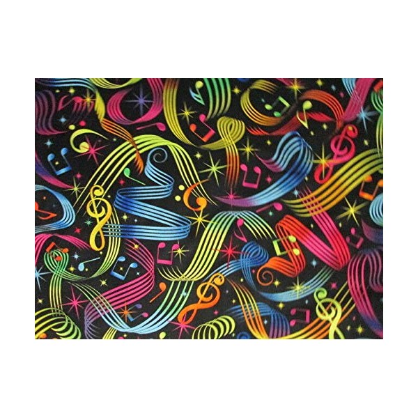 Quality Fabric Fat Quarter (18" x 22") Colorful Black Musical