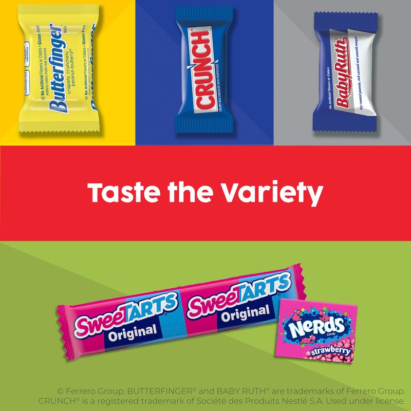 Butterfinger, CRUNCH Baby Ruth, Nerds, SweetTarts, Minis, Fun Size Assorted