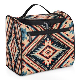 JXDXHCW Toiletry Bag with Hanging Hook Makeup Bag Vintage Bohemian Aztec Ethnic Cosmetic Case Travel Organizer Travel Pouch for Women Men Girls Traveling Wash Bag, Multicolor