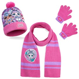 L.O.L. Surprise ! Hat Scarf and Glove Set, Girls, Winter Hats for Toddlers, Bobble Hat LOL Unicorn, Kitty Queen and Queen Bee, Great Gifts for Girls -