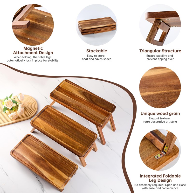 3 Tiered Serving Tray 17 Inch Wooden Cupcake Stand Foldable