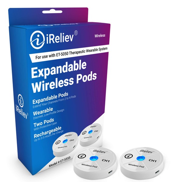 iReliev TENS EMS Expandable Wireless Receiver Pods, Comes with 2 Wireless Pods, Compatible with ET-5050. Requires ET-5050 Hand Control.