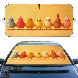 Cute Chick Car Windshield Sunshade Folding Colorful Funny Rooster Heatshield Front Window Car Sun ​Shade Windshield Rays Sun Shade Visor Protector for Car Sedan Truck SUV Accessories 59x31.5 Inch