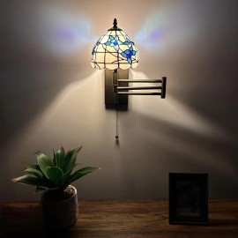 Enjoy decor Lamps Tiffany Style Sconce Lamp Swing Arm White Stained Glass Flowers 13”L*8”D*15”H