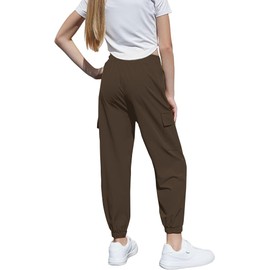 SANGTREE Women's Cargo Jogger Pants,Lightweight High Waist Water Resistant Outdoor Safari Hiking Joggers with Pockets Hunting Sporty,Quick Dry-Coffee,L