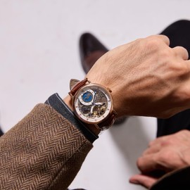 TIME100 Men's Automatic Watch Self Winding Mechanical Watch Genuine Leather Strap Skeleton Watches for Men