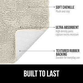 GORILLA GRIP GORILLA GRIP Bath Rug Mat 60x24, Thick Soft Absorbent Chenille, Quick Dry Microfiber Mats, Rubber Backing Machine Washable Shower Floor Rugs, Bathmat Runner, Bathroom Home Decor Accessories, Cloud
