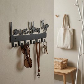 Solvio Key Holder for Wall, Stylish Black Key Hangers for Wall with 6 Heavy Duty Hooks, Decorative Metal Key Rack for Front Door, Mudroom & Home Decor, Easy Install Drill