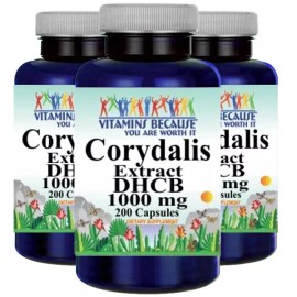 Vitamins Because Your Worth It Corydalis Extract DHCB 1000mg 3X200 Caps USA made