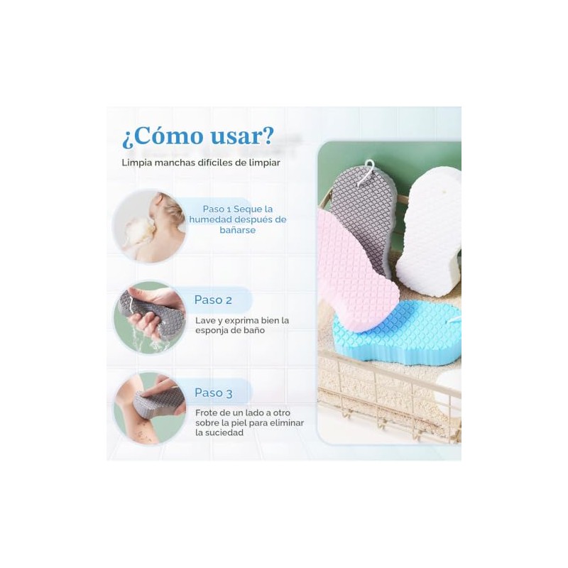 Esponja mágica exfoliante para baño, cepillo corporal reutilizable suave con