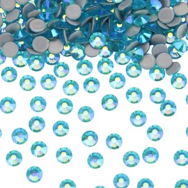 Jollin 576pcs Hotfix Crystal Flat Back Rhinestones Glass Diamonds for Crafts Crafts Decorations Clothes Shoes 1/4" SS30 Aquamarine AB