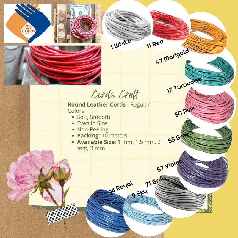 Cords Craft® - Cordón redondo de piel de 3 mm