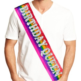 Birthday Sash Rainbow - Silver Retro Birthday Queen Rainbow PREMIUM GRADE SATIN Sash - Gay Pride Banner - Sash(Slv BdyQn) RBW