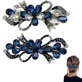 Hair Clips - Homiladi 2PCS Vintage Blue Hair Grips for Women | Floral Rhinestone Hairpin | Jewelry Design Decorative Hair Grippers | Elegant Hair Accessories for Girls​ Wedding Birthday Prom Gift