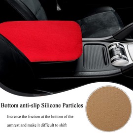 STEVE YIWU Fluffy Furry Car Armrest Cover, Short Plush Auto Center Console Cover Fashion Car Consoles Seat Box Protector Car Armrest Seat Box Cover Universal Auto Accessories for Women & Men (Red)