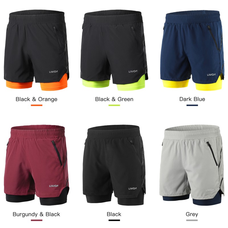 Lixada Men 2 in 1 Running Shorts Quick Drying Breathable