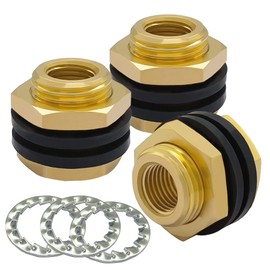 Hooshing 3PCS Bulkhead Fittings 1/8" NPT Female 3/8" Male Straight Thread Solid Brass Water Tank Connector with Sawtooth Rings