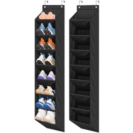 SLEEPING LAMB 2 Pack Narrow Over The Door Shoe Organizer with 8 Large Deep Pockets, Hanging Shoe Rack for Closet Door Storage for Boots, Sneakers (Black)