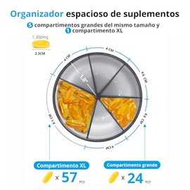 Pastillero Semanal Portátil, Organizador de Pastillas, Dispensador de Pastillas, Organizador de Medicamentos con Diseño Antimezcla y Fácil Acceso, 7 Compartimentos Grandes, Pastillero de Viaje