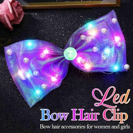 HEREAD Pearl Hair Bow Clips Light Up Bowknot Hair Barrette Wedding Birthday Hair Accessories for Women (Dark Purple)