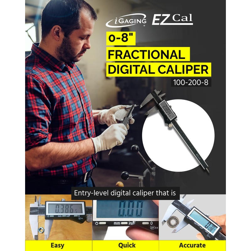 iGAGING EZCal Digital Caliper 0-8"/200 mm - IP54 Electronic Caliper