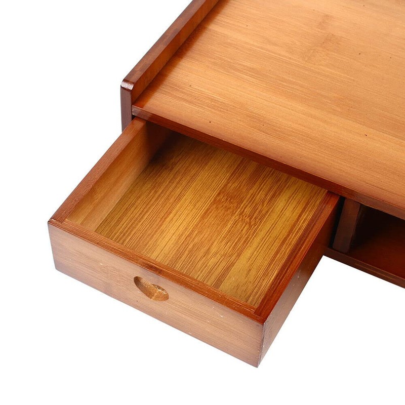 GDAE10 Monitor Stand Riser with 3 Drawers 2-Tier Bamboo Wood