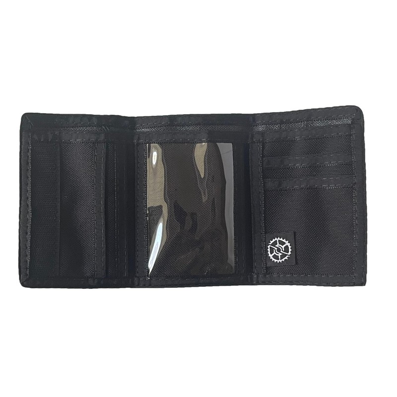 Compact Nylon Trifold Wallet with Zippered Pocket, Black, Trifold