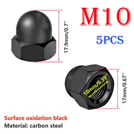 Qrity 5 Pcs Acorn Cap Nuts, M10 Black Carbon Steel Dome Nuts, Decorative Hex Cap for Protecting Screws and Bolts