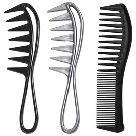 Wide Teeth Comb, Wide Teeth for Waves, 3 Pieces Universal Comb for Hair, Comb for Curly Hair, Shark Tooth Combs for Salon, Family, Men (Black)