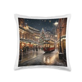 Covent Garden London Victorian Christmas Market Scene Print Throw Pillow
