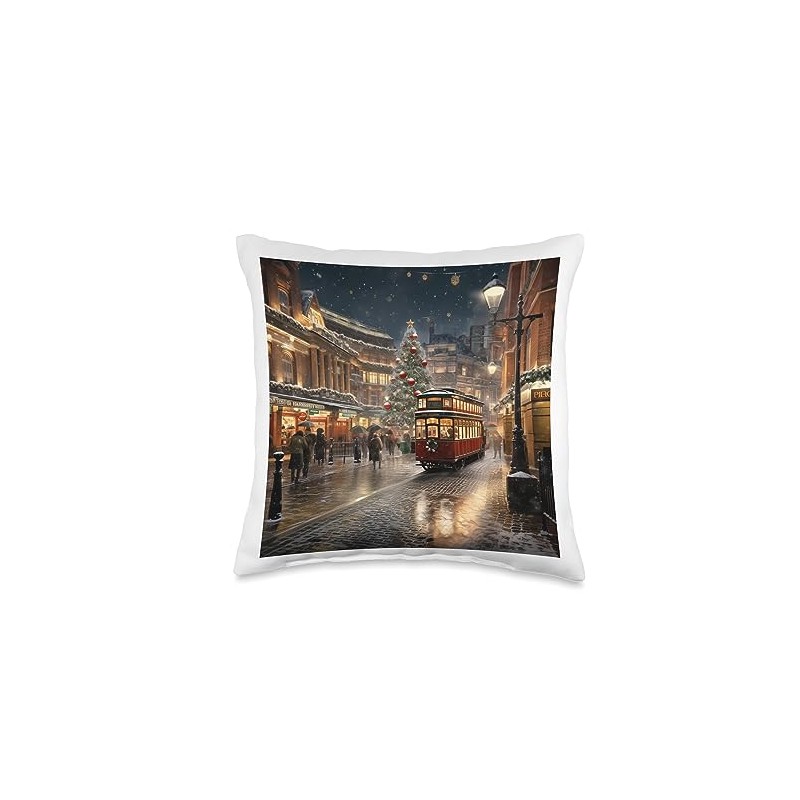 Covent Garden London Victorian Christmas Market Scene Print Throw Pillow