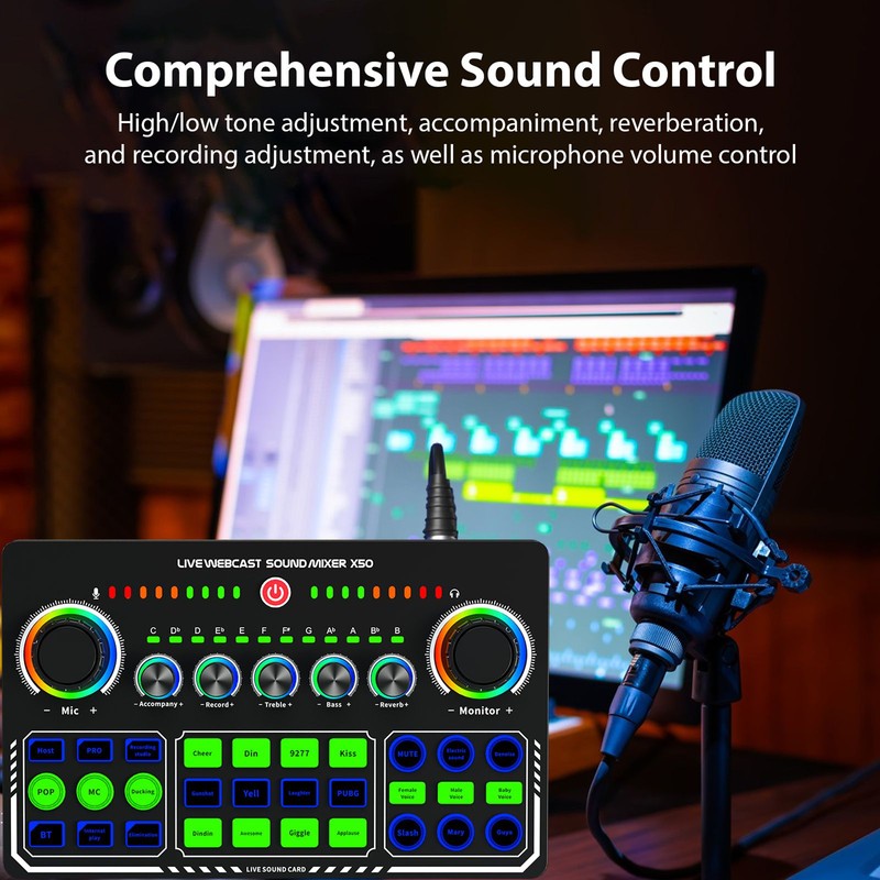 Live Sound Card Audio Mixer Recording Desktop Singing BT Power
