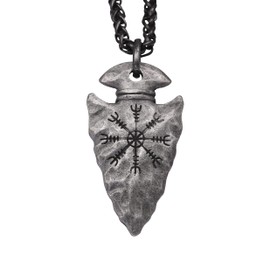 HAQUIL Viking Necklace for Men, Viking Helm of Awe Arrowhead Protection Talisman Pendant Necklace, Wheat Chain, Viking Jewelry Gift