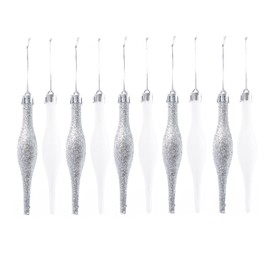 Simply Products 10 Droplet Baubles - Great Christmas Tree Decoration, Matte & Glitter Icicle Baubles (Silver & White Glitter)