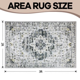 Bazasa Washable Boho Area Rug 2x3ft Vintage Front Door Rug Non-Slip Soft Indoor Doormat Small Oriental Rug Low Pile Door Mat Bohemian Carpet for Entryway Living Room Kitchen Bedroom Bathroom (Fossil)