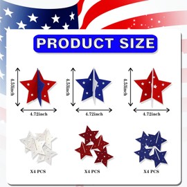 12 Pieces 4th of July 3D Stars Patriotic Crafts Set, Independence Day Felt Star Table Centerpieces for Memorial Day Tiered Tray Decor
