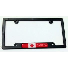 Canada Flag Black Plastic Car License Plate Frame Domed Colour Lens Canadian