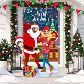 Christmas Party Decorations Christmas Photo Door Banner Backdrop Props, Giant Fabric Photo Booth Background Funny Christmas Games for Christmas Xmas Holiday Party Supplies, 6 x 3 ft