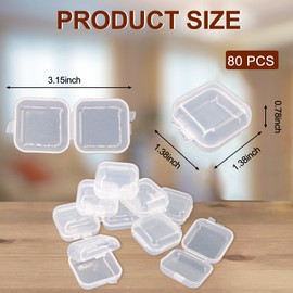 80 pcs Mini Clear Plastic Jewelry Box earring storage box Small Storage Containers with Hinged Lids for Crafts Screws Art Embroidery Nail Accessories, 1.38x 1.38x 0.78Inches (Clear)