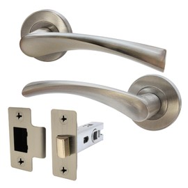 EAI Nickel Door Handle Latch Set | Round Internal Door Handles & Latch (64mm) | Satin Nickel Lever on Rose Novoli Range