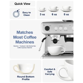 LE TAUCI 6 oz Cappuccino Cups with Saucers, Ceramic Coffee Cup for Au Lait, Double shot, Latte, Cafe Mocha, Tea - Set of 4, White