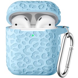 DGege Leropard Engraved for AirPods Case Cover, Funny Soft Silicone Protector with Keychain Compatible with Airpods 2nd/1st Generation Case,Front LED Visible, Light Blue