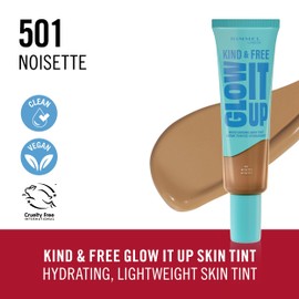 Rimmel London Kind & Free GLOW IT UP Moisturizing Foundation 501, Noisette, Beruhigt empfindliche Haut, Gesunder und strahlender Teint, Spendet Feuchtigkeit für den ganzen Tag, 30 ml