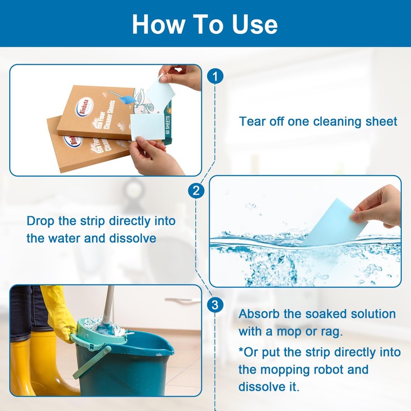Binbata Eco Floor Cleaner Sheets, 60Pcs(Up to 120Load) Plastic Free