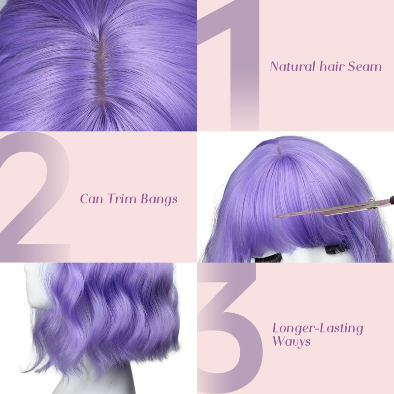 Short Wig with Bangs, Short Wavy Bob Wig for Cosplay