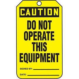 Accuform MDT617CTP PF-Cardstock Safety Tag, Legend"Caution Do Not Operate This Equipment", 5.75" Length x 3.25" Width x 0.010" Thickness, Black on Yellow (Pack of 25)