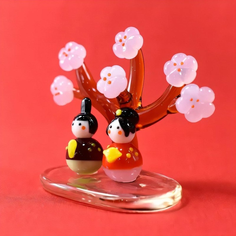 Four Cart Cute Glass Hinamatsuri Doll with Peach Incense Hina