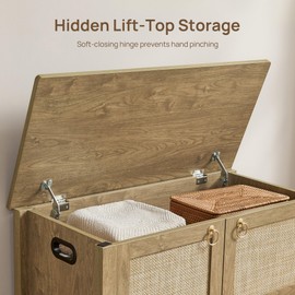 SICOTAS Rattan Shoe Rack Bench with Lift Top Storage: Farmhouse Boho Wide Shoe Cabinet Entryway Bench with Safety Hinges, Wooden Storage Chest for Bedroom, Entryway, Hallway, Living Room